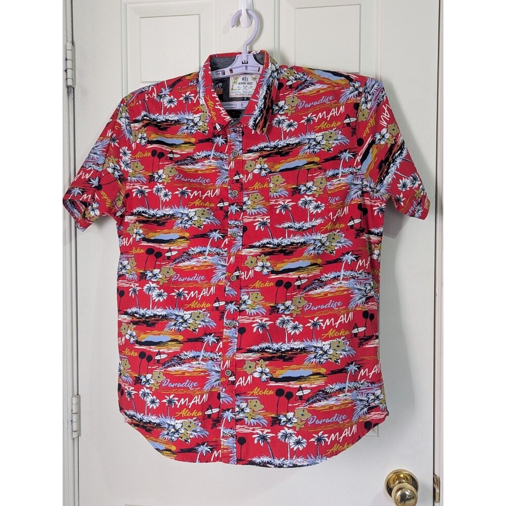 MBX Button S/S Paradise Shirt Mens XL Red Hawaiian Island Aloha Maui Resortwear